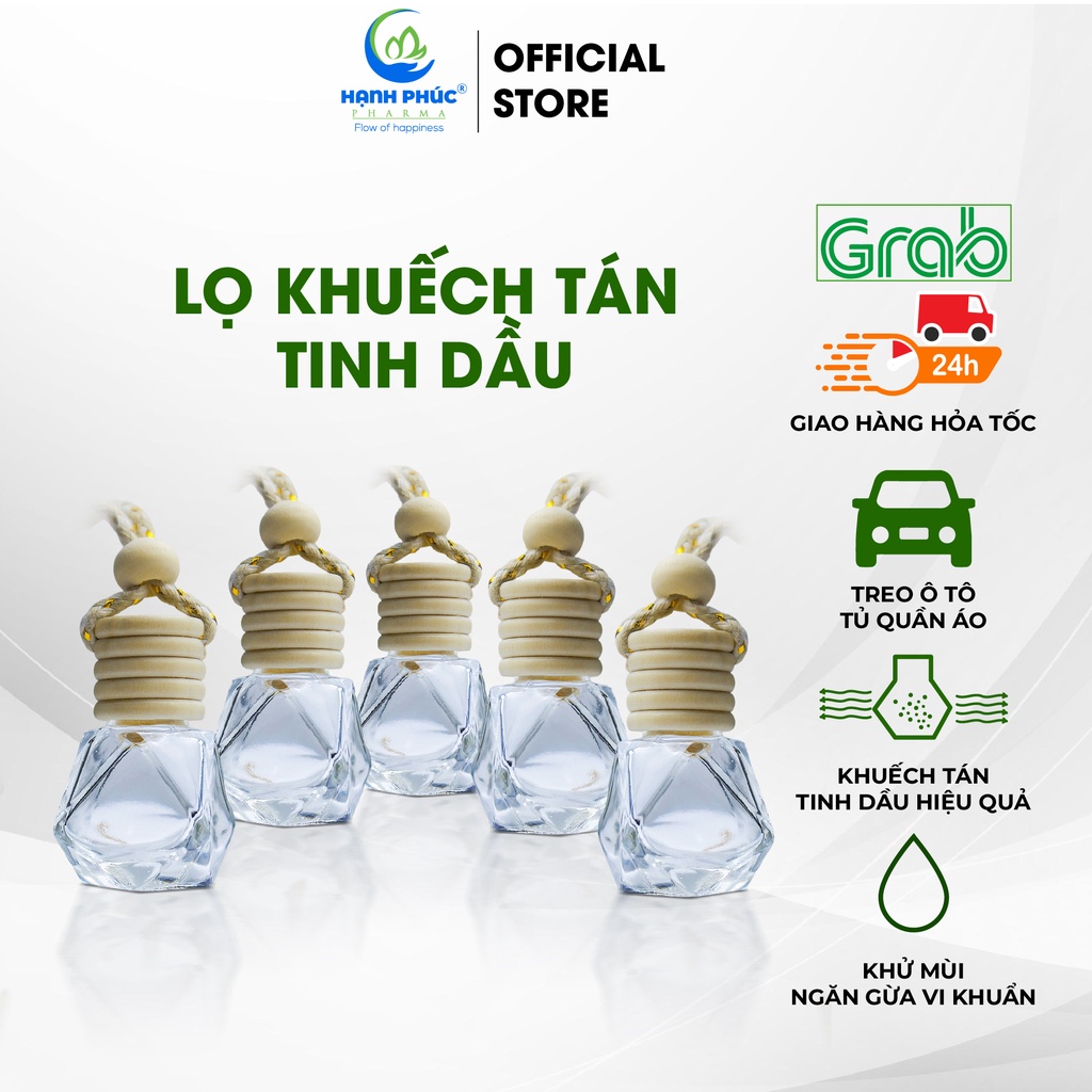 Vỏ chai Tinh Dầu Treo Xe Ô Tô rỗng - 8ml nắp gỗ thông