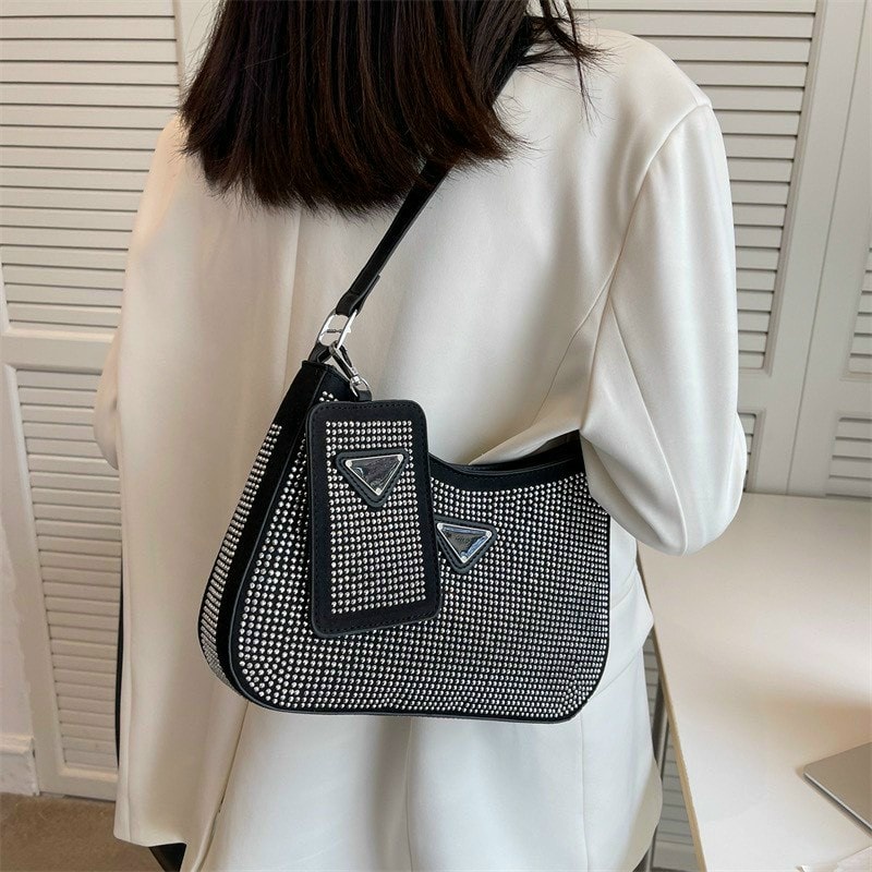Set túi kẹp nách xách tay Prada đính đá hàng Quảng Châu