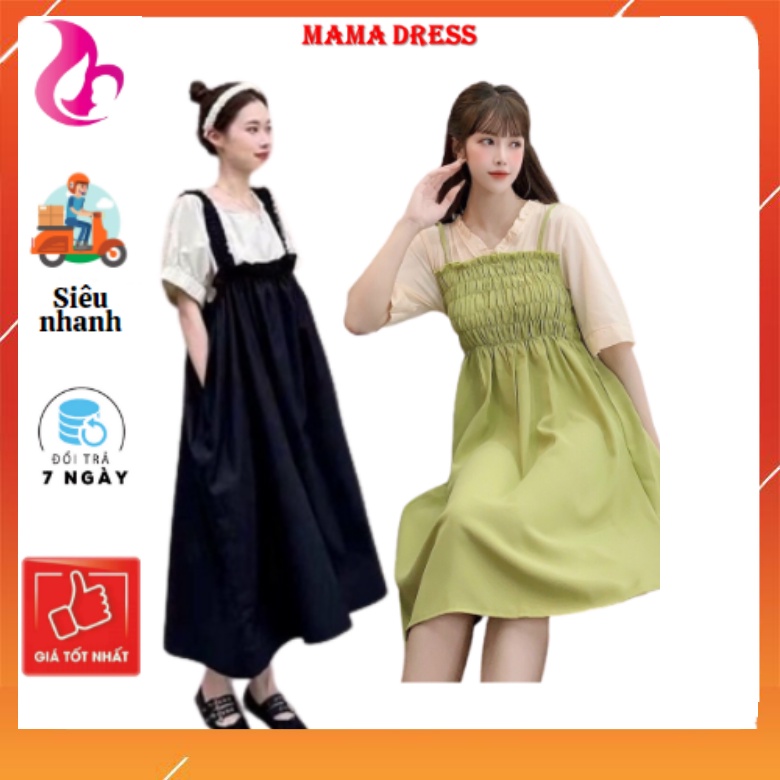 Set YẾM dáng suông BẦU hay không BẦU đều mặc xinh xắn MAMADRESS thiết kế áo rời kèm yếm tiện lợi TIỂU THƯ công sở ĐẸP