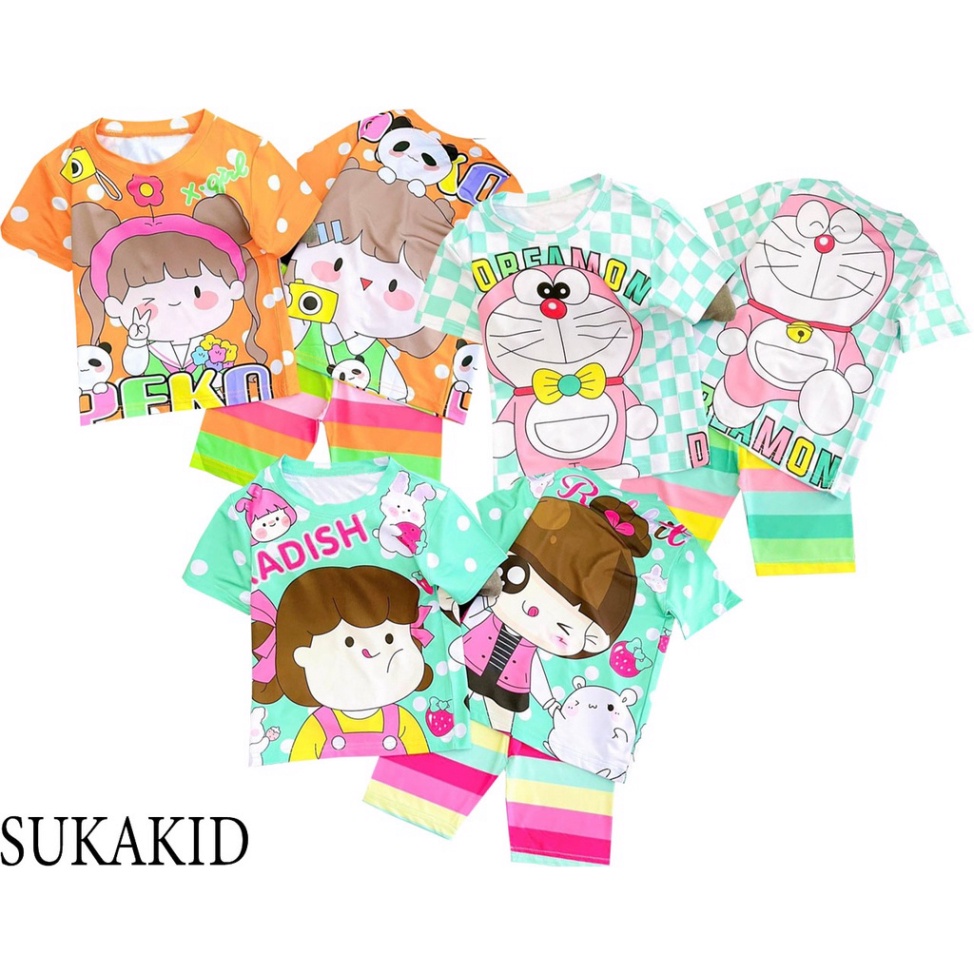 ( Km ) Bộ quần áo hinh bé dắt thỏ karo doremom. bé gấu máy ảnh 6kg đên 40kg.GN010.