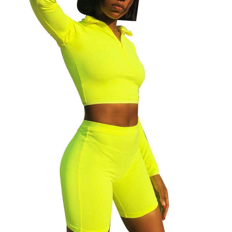 Bộ Đồ Thể Thao 2 Món Tay Dài Cổ Lọ Phối Khóa Kéo Màu Dạ Quang Thời Trang Mùa Thu Cho Nữ