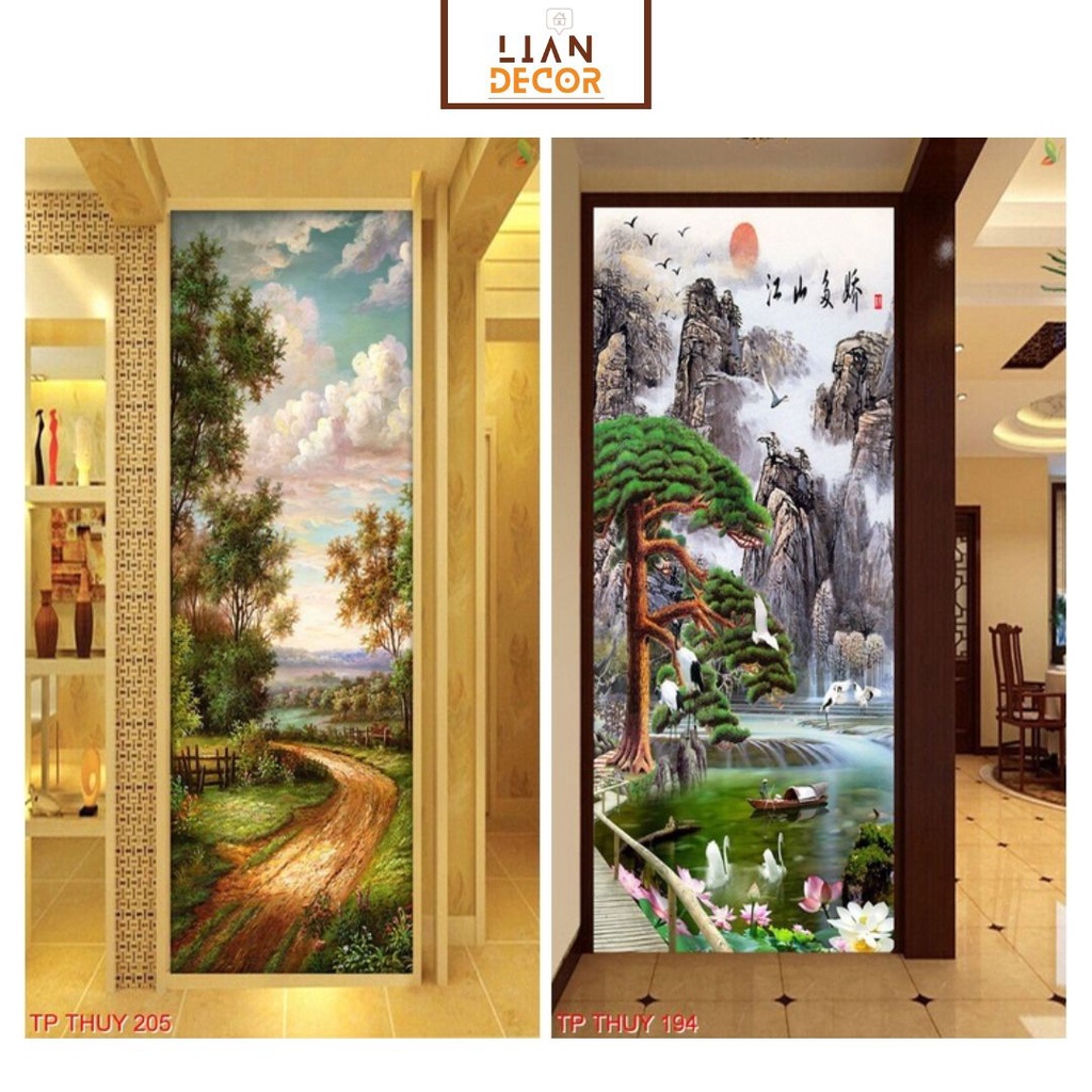 Tranh dán tường 3D phong thủy, thu hút tài lộc, mẫu dọc