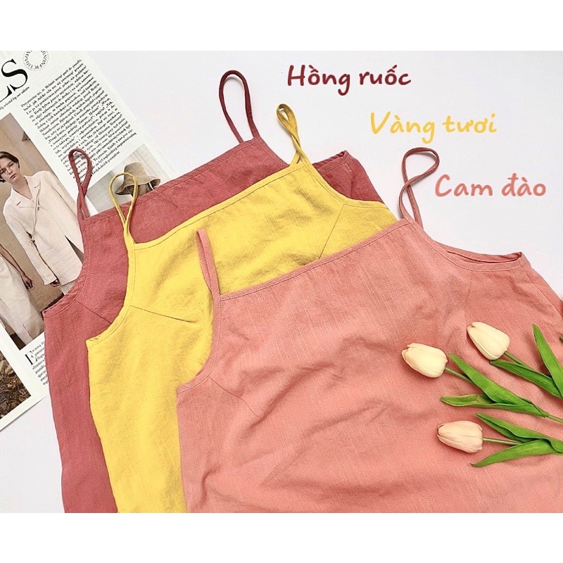 Đầm hai dây phom suông đuôi cá chất linen