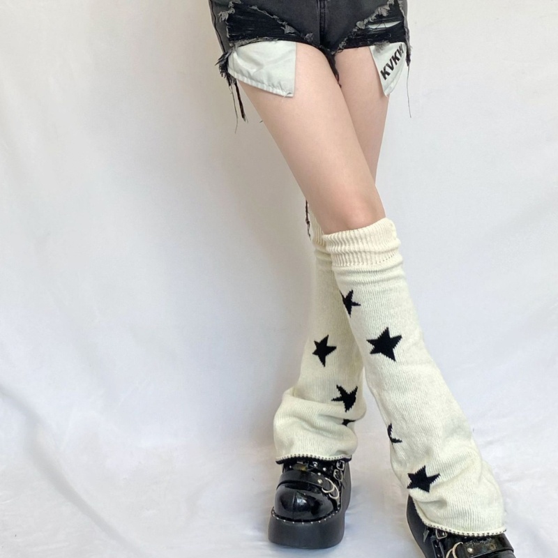 Xiangbao Vớ Dệt Kim Giữ Ấm Chân Ống Loe Hình Ngôi Sao Phong Cách Gothic Punk Đường Phố Cho Nữ