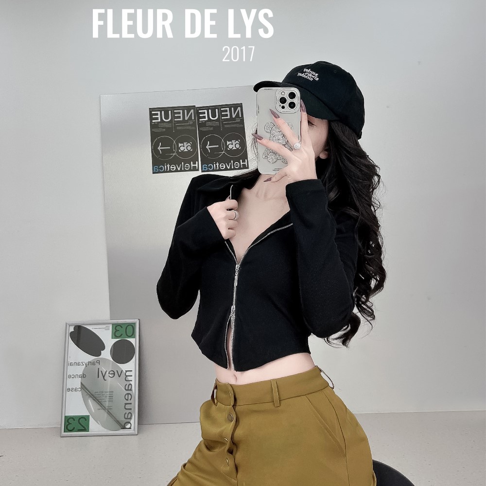 Áo thun nữ tay dài dáng ôm Delys áo thun ôm body khóa kéo 2 đầu