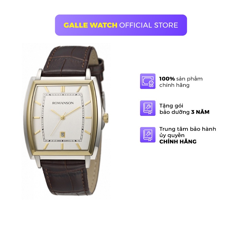 Đồng hồ Romanson Men Classic Watch TL4202MCWH mặt mỏng chữ nhật kính chống xước máy Thụy Sĩ dây da cao cấp chính hãng