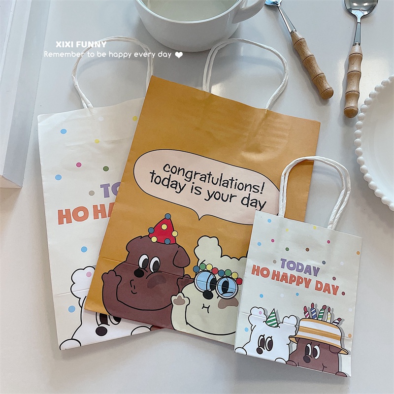 Túi Giấy Kraft Mini In Hình Hoạt Hình Dễ Thương Đựng Quà Sinh Nhật