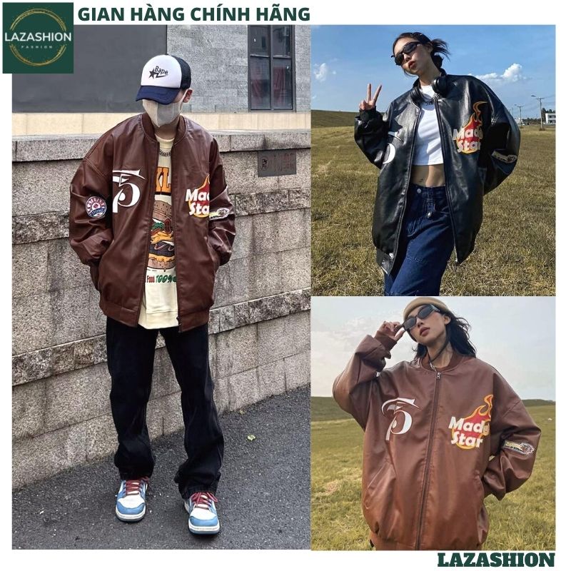 Áo khoác bomber da 2 màu đen nâu - áo bóng chày thể thao nam nữ UNISEX from rộng jackit ulzzang hàn quốc - LAZASHION