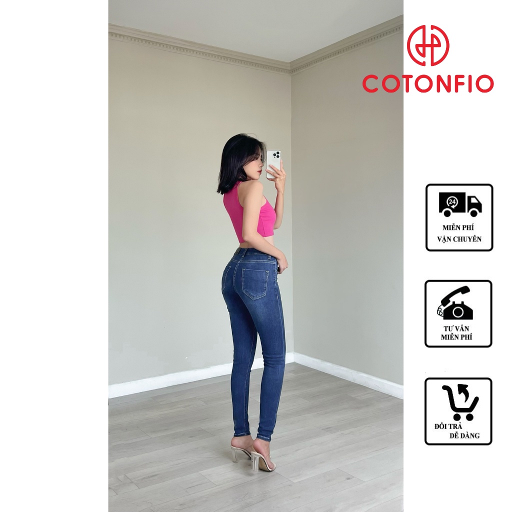 Quần Bò Nữ Ôm Quần Skinny Lưng Cao COTONFIO 8079 Navy Quần bò nữ mềm mại tôn dáng