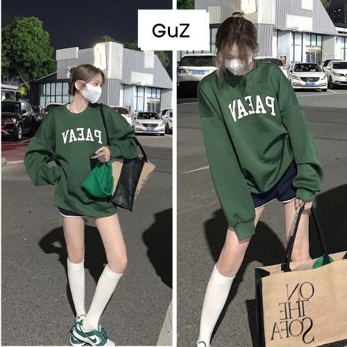 Áo sweater nữ in họa tiết chữ PAEAN tay dài dáng thụng phong cách trẻ trung thời trang hàn quốc GUZ