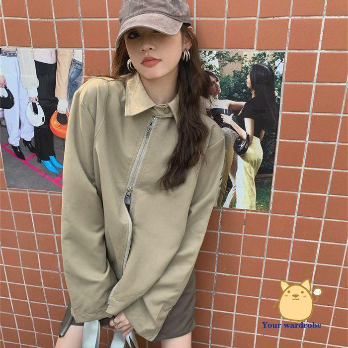 Áo Khoác Cardigan Tay Dài Cổ Polo Có Khóa Kéo Đôi Thời Trang Mùa Thu Cho Nữ