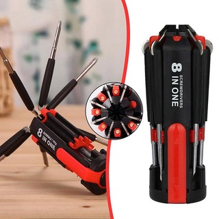 New 8 in 1 Screwdriver with LED Torch Flash Light Multi-functional Repair Tool