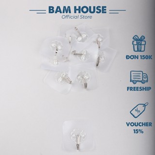 Set 10 móc treo dán tường Bam House cường lực trong suốt cao cấp TS02