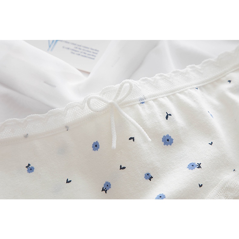 Quần lót nữ cotton màu xanh trắng họa tiết hoa nhí cute 308