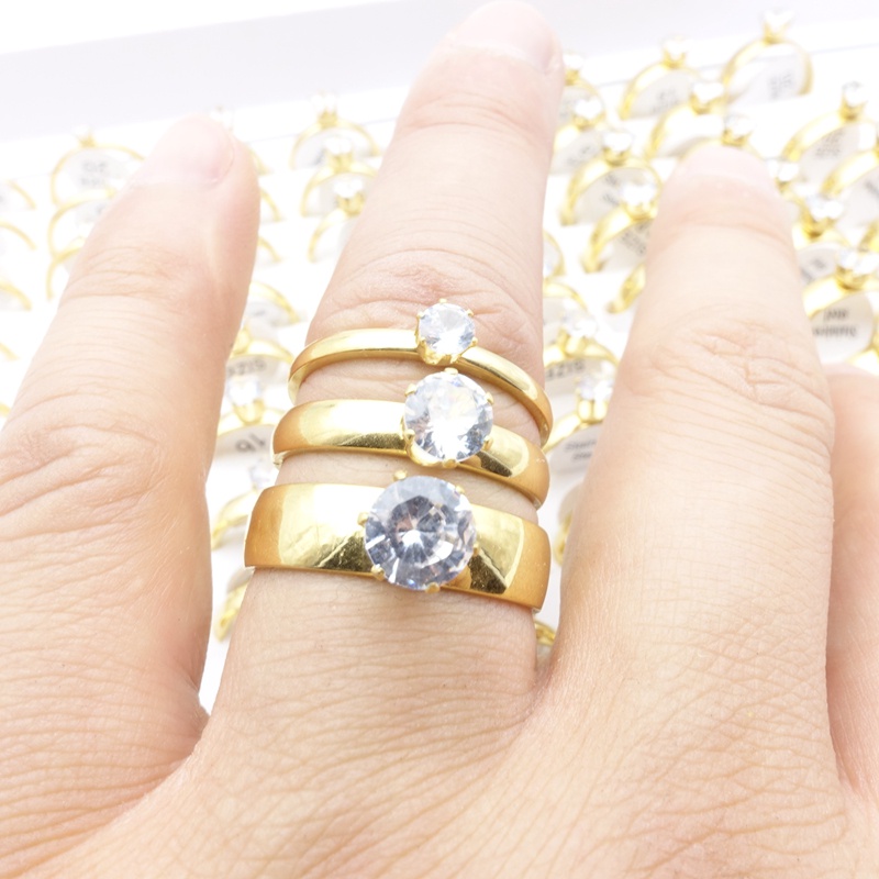 Bộ 20 Nhẫn Thép Không Gỉ Đính Đá Zircon 6 Móng Thời Trang