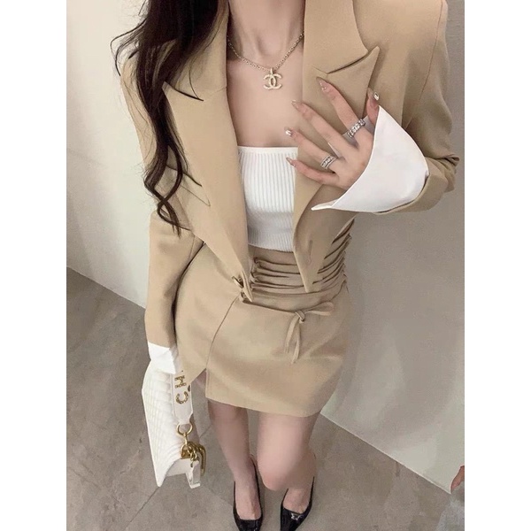 Set 3 Món Áo Vest Và Chân Váy Mùa Thu Phong Cách Trưởng Thành Thanh Lịch