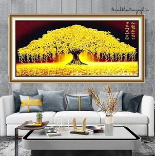 Tranh thêu chữ thập cây kim tiền tài lộc 1m x 44cm