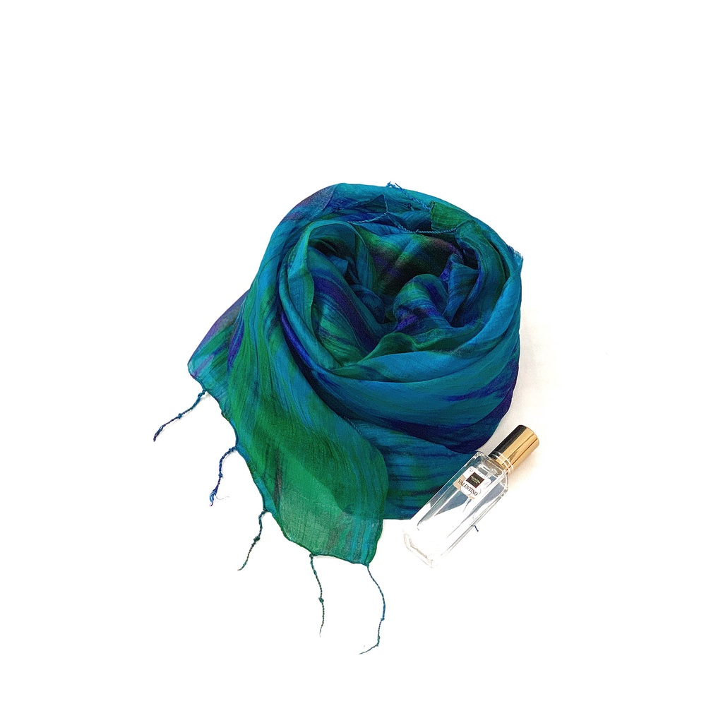 Khăn Lụa Tơ Tằm Palacesilk quàng cổ mùa đông#đi du lịch#chống nắng#thời trang, màu xanh #mềm#mịn#mượt#nhẹ&thoáng