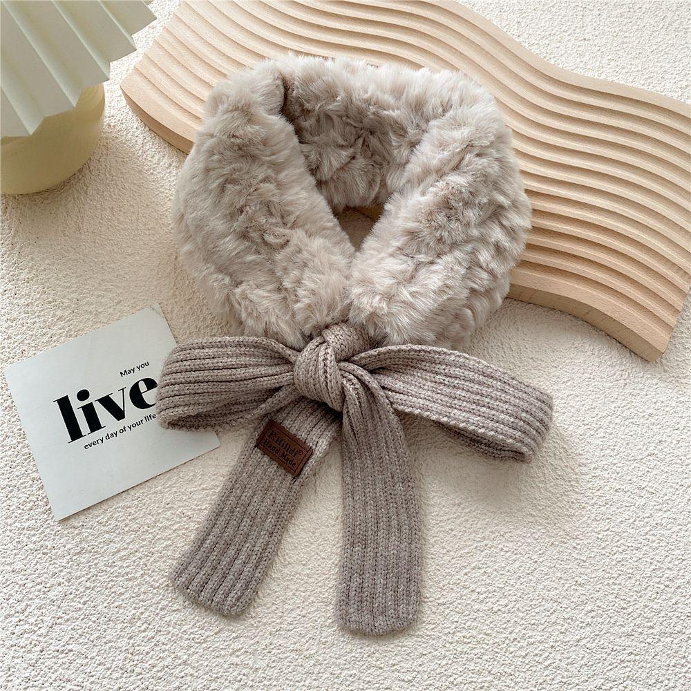 Khăn Choàng Cổ Dệt Kim Phối Lông Thỏ Nhân Tạo Thời Trang Mùa Thu Cho Nữ