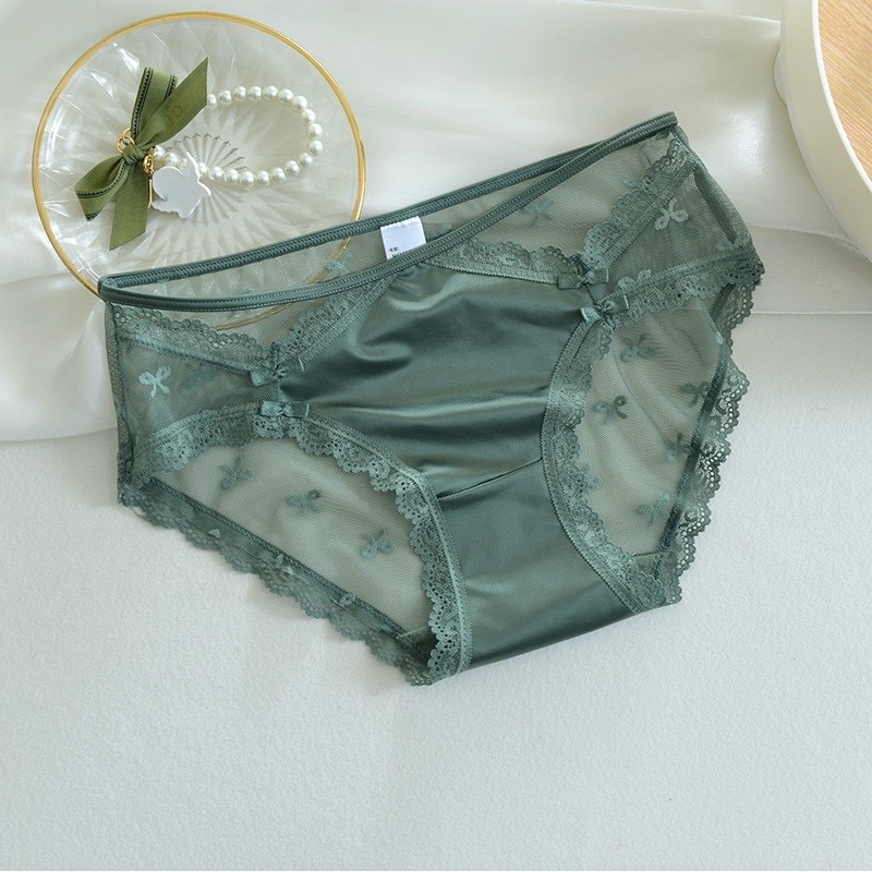 Quần lót nữ Embra lụa mềm đính đôi nơ phối ren cao cấp, ôm mông kháng khuẩn thoáng khí EBQL47