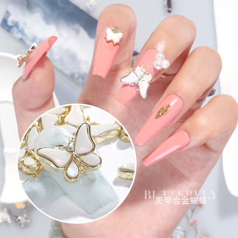 (MớI) Miếng DáN Trang Trí MóNg HìNh BướM ĐíNh Kim Sa