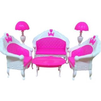 Nội thất nhà búp bê bộ bàn ghế sofa hồng 6 chi tiết nội thất phòng khách cho nhà búp bê