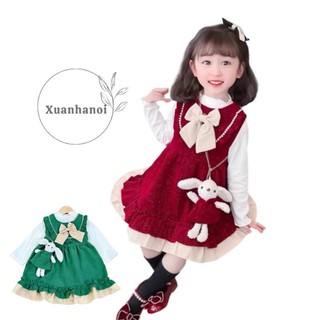 Set váy bé gái gồm 3 chi tiết áo trắng, váy nhung và túi cừu nhỏ đeo chéo, áo rời váy XHN1077
