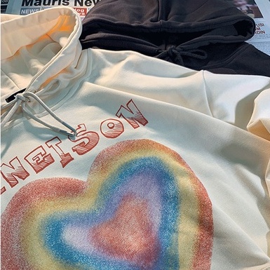 Áo hoodie ZHELIHANGFEI dáng rộng in hình trái tim xinh xắn dễ phối đồ