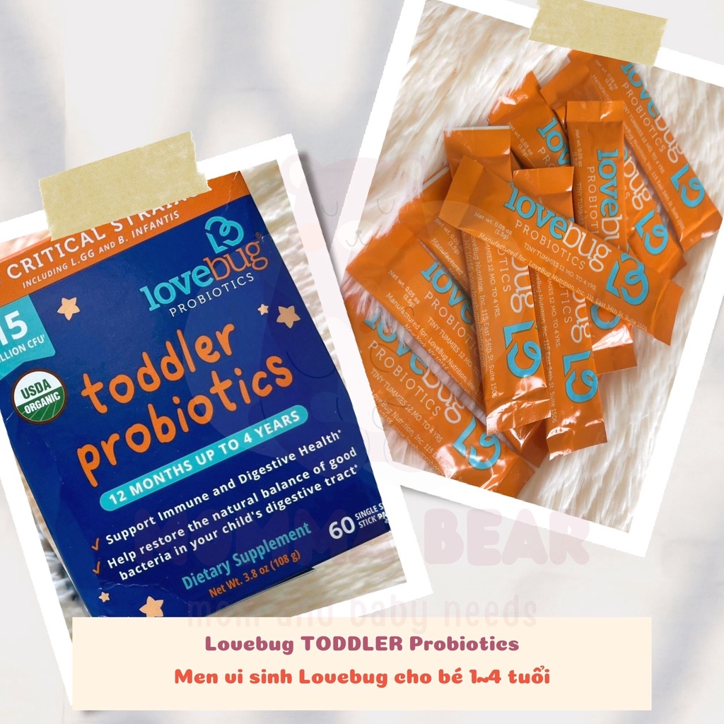 Men vi sinh cho bé LOVEBUG MỸ 6 THÁNG ~ 4 TUỔI men tiêu hóa cho bé hỗ trợ miễn dịch trào ngược tiêu chảy táo bón đầy hơi