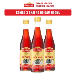 Combo 3 chai nước mắm truyền thống Phú Quốc Hồng Hạnh Cốt Nhỉ 40 độ đạm, dung tích 600ml - Chấm sống tuyệt ngon
