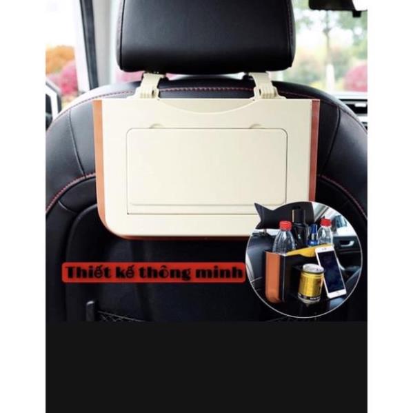 Khay hộp để đồ sau ghế xe ô tô có kèm bàn phụ đựng đồ