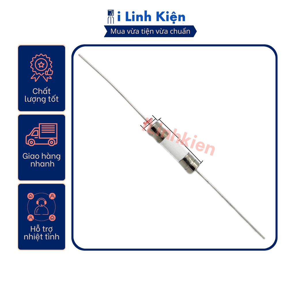 Cầu chì bếp từ chân cắm loại sứ 5x20mm cao cấp.