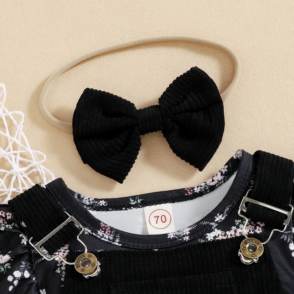 Bộ Áo Liền Quần Tay Dài In Họa Tiết Xinh Xắn Kèm Dây Đeo Thời Trang Mùa Thu Cho Bé Gái