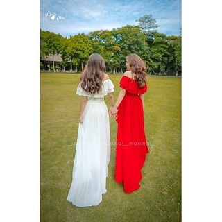 Maxi trễ vai xẻ tà
