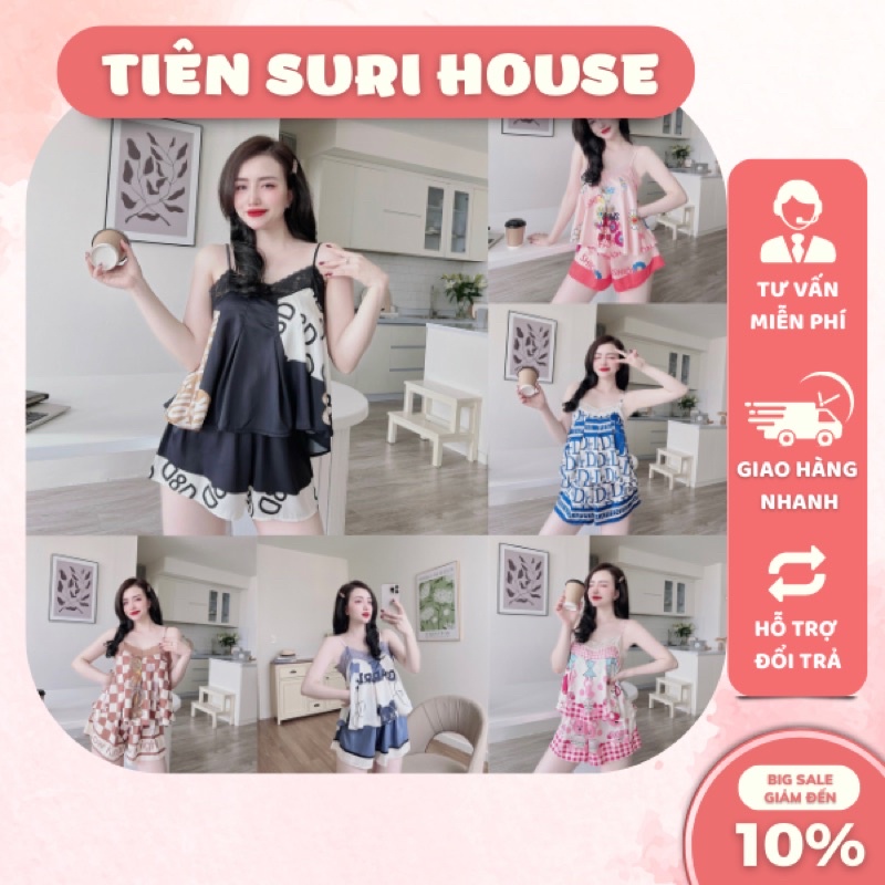 Đồ Ngủ Mặc Nhà 2 Dây Lụa Latin Xếp Li Phối Ren Cao Cấp-Tiên Suri House