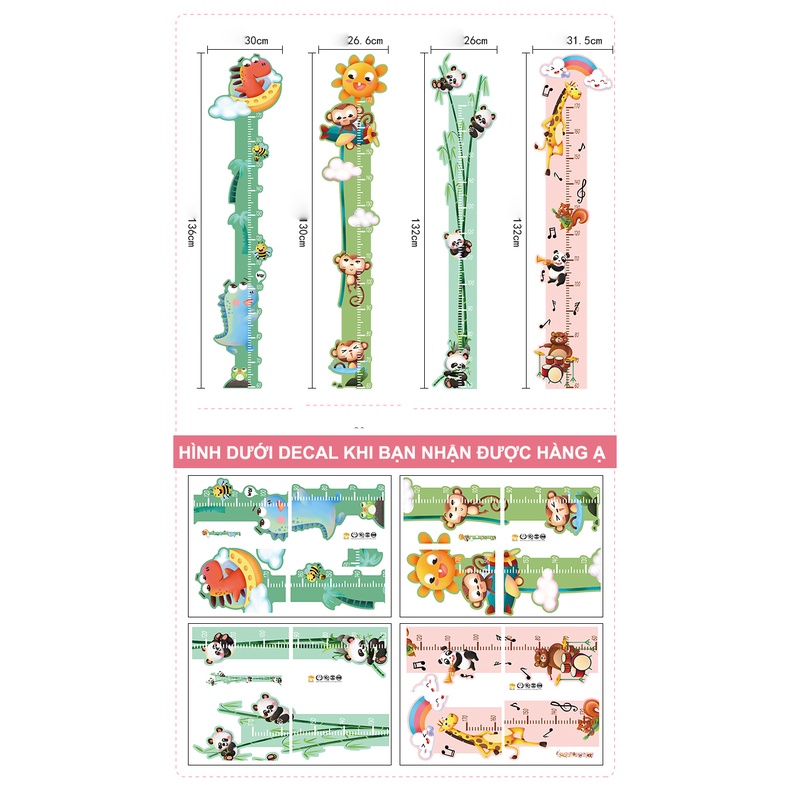 Decal dán tường 3D thước đo chiều cao cho bé