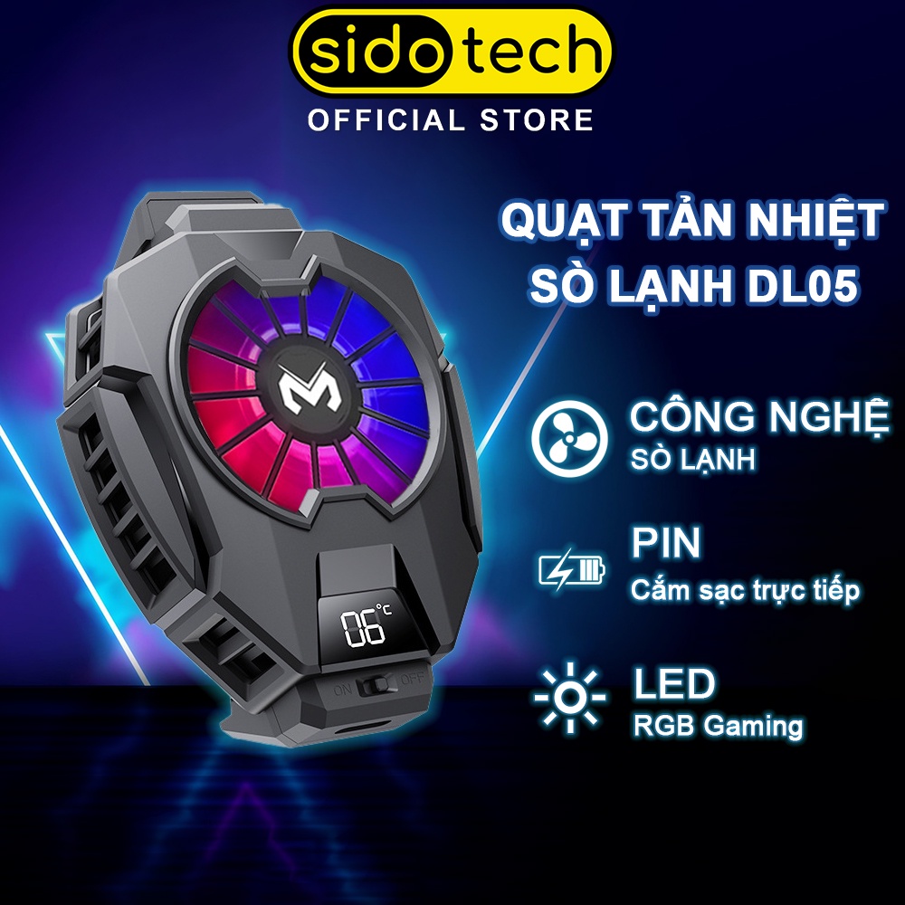Quạt tản nhiệt điện thoại sò lạnh SIDOTECH Memo DL05 thiết kế gaming LED RGB dành cho game thủ chơi game PUBG LIÊN QUÂN