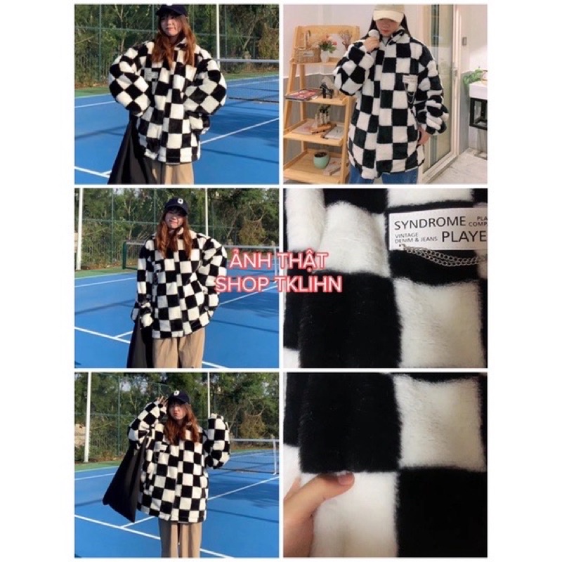 TKLIHN Áo khoác Lông Ulzzang KẺ CARO đen trắng Hot FASHIONITA 2022 KÈM 2 ẢNH THẬT CUỐI