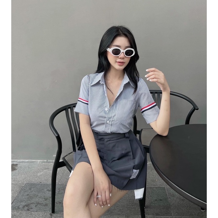 | Chang Tròn | Set Sơ Mi Chân Váy Xám Bigsize - Sẵn XXL