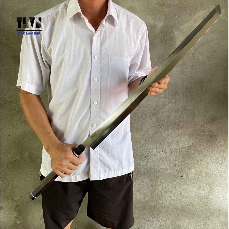 TLVN-Dao cắt cá ngừ đại dương Tuna knife thép 440c cán gỗ khâu sừng