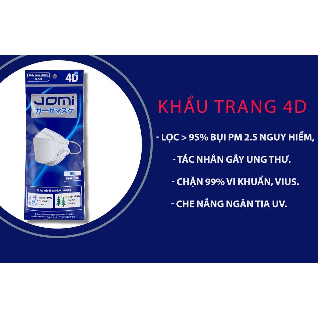 Khẩu trang KF94 khẩu trang y tế 4D Jomi lọc bụi mịn túi 5 cái NPP Tido88