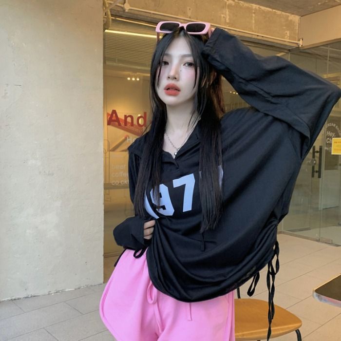 Áo Hoodie Dài Tay Dáng Rộng Phong Cách retro Mỹ Cho Nữ Cỡ Lớn