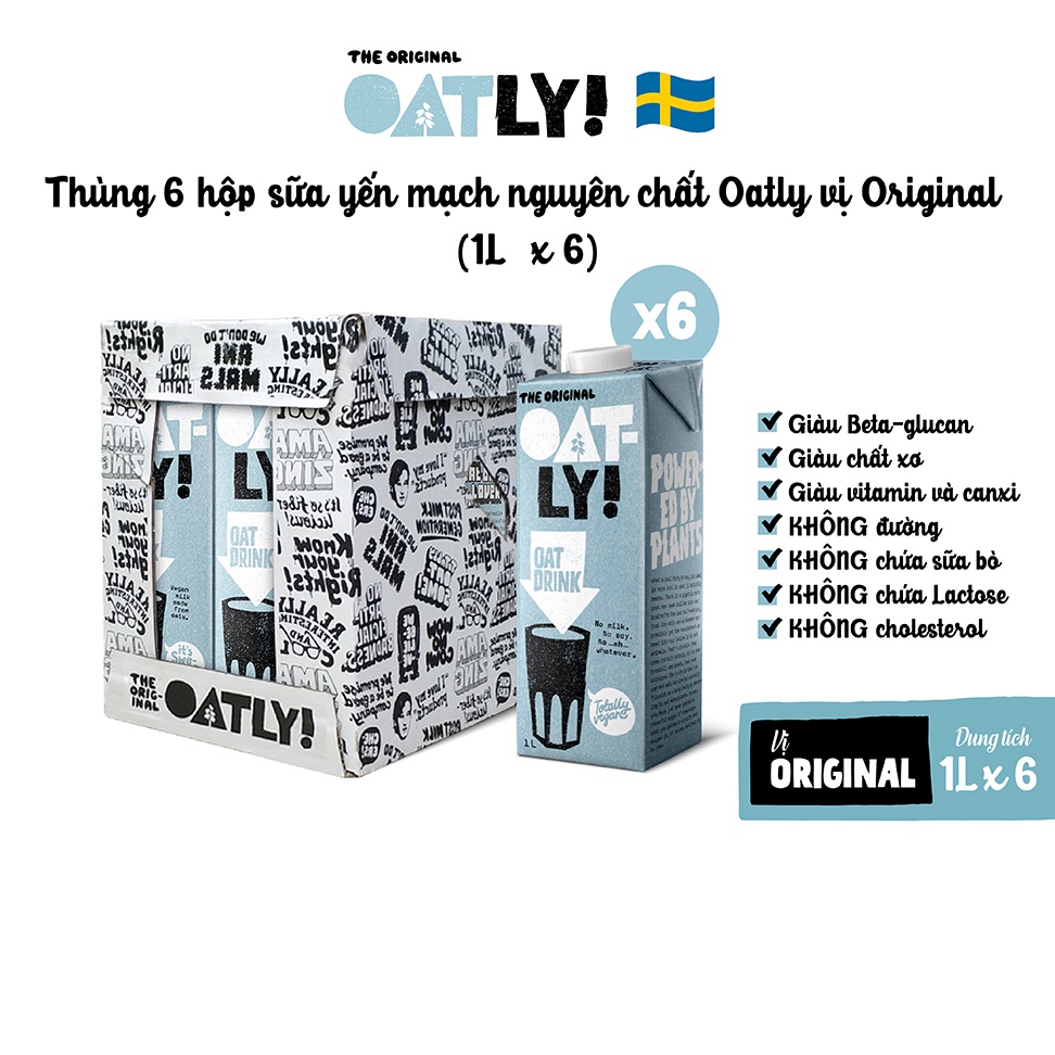 Thùng 6 hộp sữa yến mạch nguyên chất Oatly Original (1L x 6)