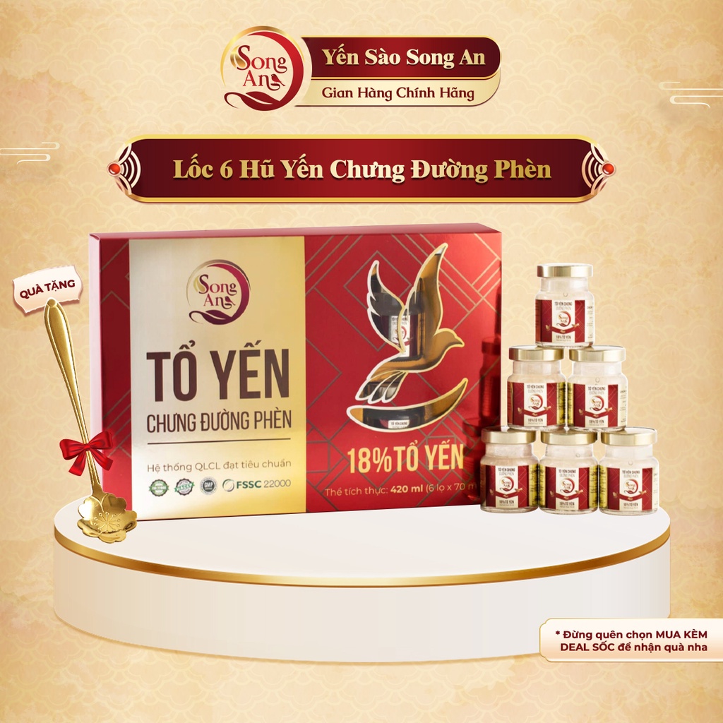 Yến chưng, Nước yến chưng đường phèn Song An Food bổ sung dưỡng chất bồi bổ sức khỏe, Hộp 6 hũ 70ml