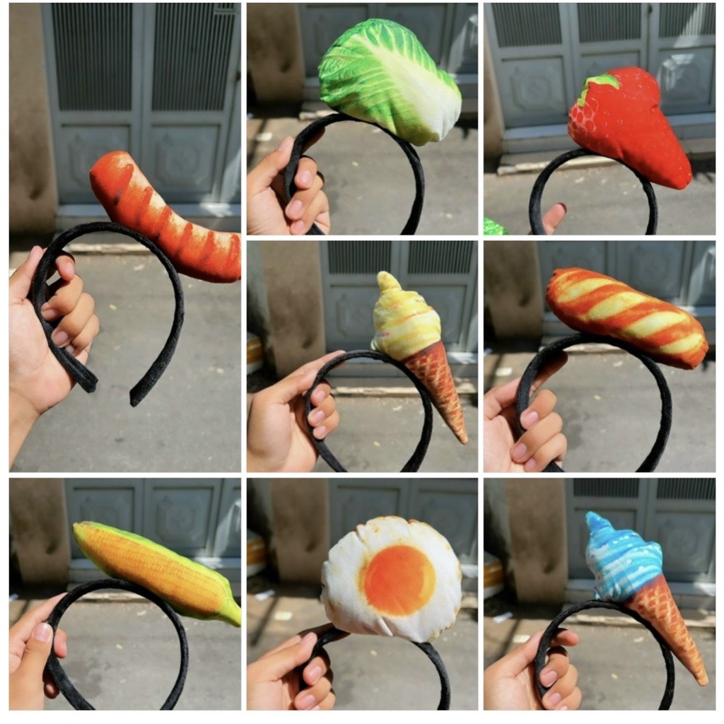 Cài tóc - bờm tóc đồ ăn, xúc xích, ốp la, bắp cải siêu hot