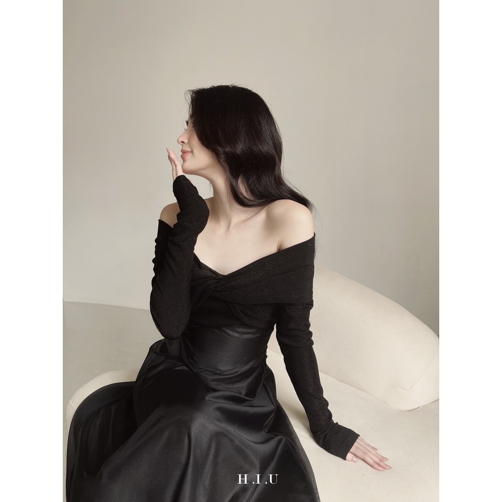 Áo len nữ ánh nhũ trễ vai Gina Top H.I.U Fashion , cách điệu thiết kế trendy dáng ôm body HIU design | BigBuy360 - bigbuy360.vn