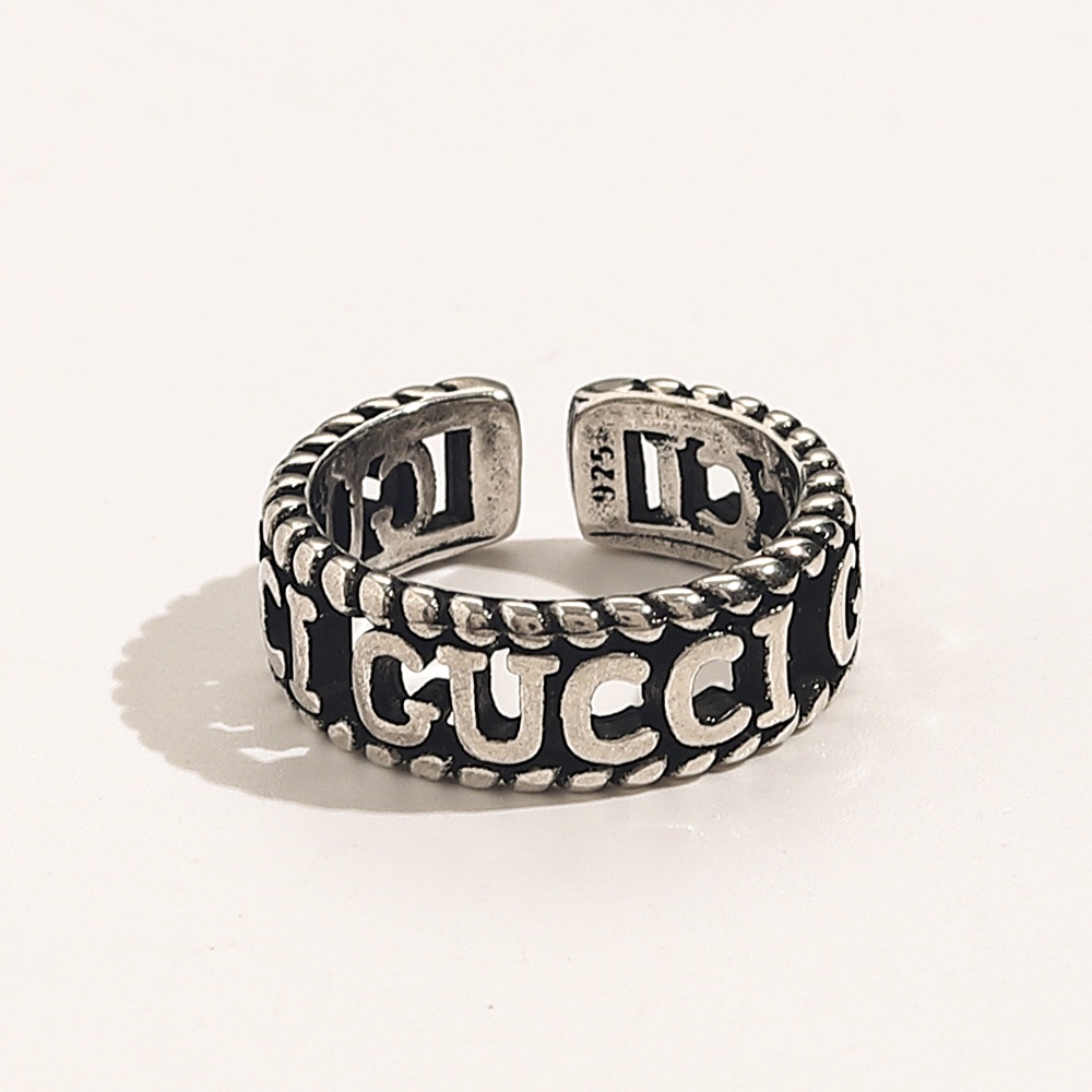 Nhẫn Gucci Mạ Vàng / Bạc 925 Hai Mặt Khắc Chữ Phong Cách Hàn Quốc Đơn Giản Sáng Tạo Dành Cho Nữ