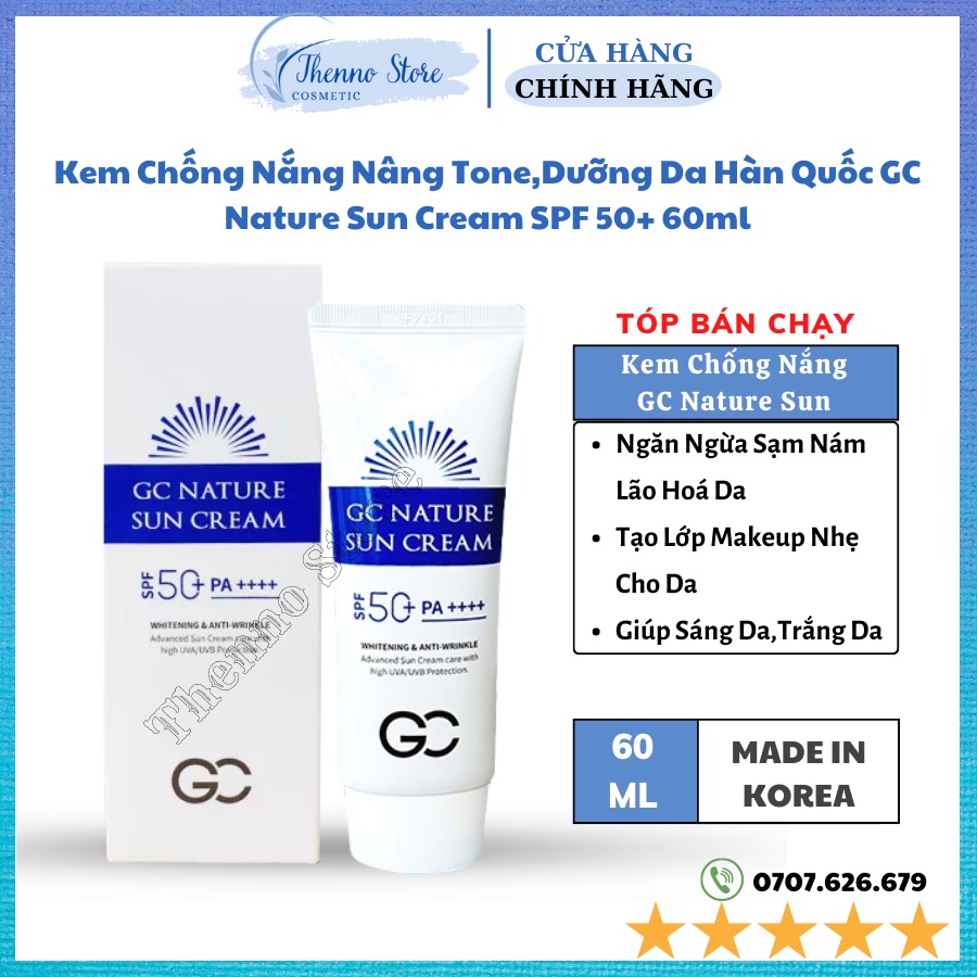 Kem Chống Nắng Nâng Tone,Dưỡng Da Hàn Quốc GC Nature Sun Cream SPF 50+ 60ml