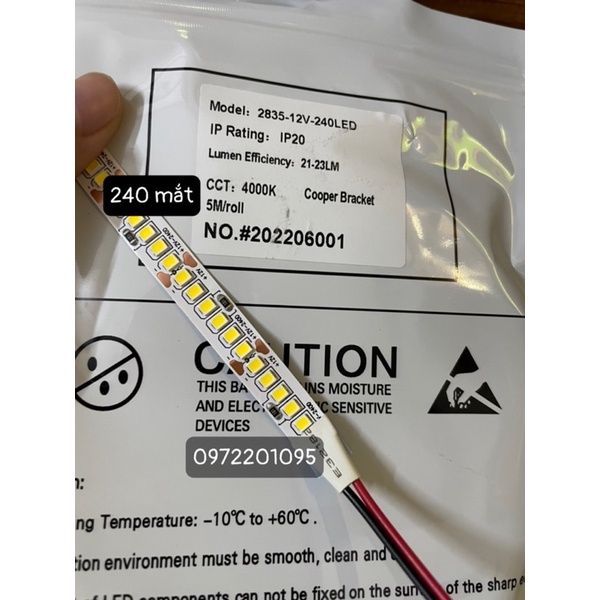 Cuộn Led dây dán 2835 12V 120, 180, 240 mắt led - Ánh sáng vàng, trắng, trung tính