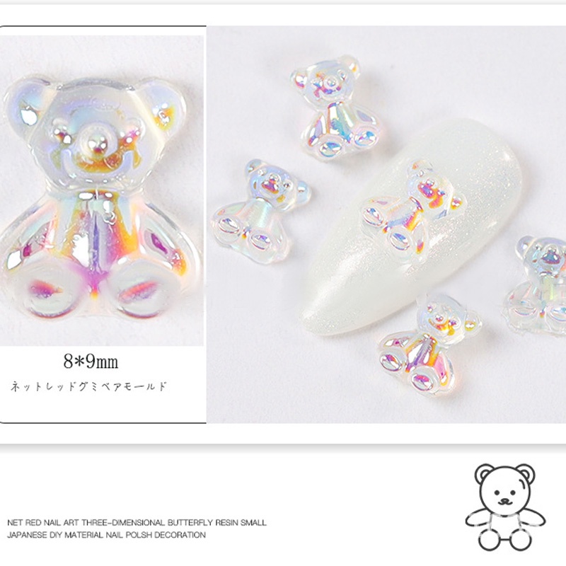 48 Phụ kiện trang trí móng tay UR SUGAR hình gấu 3d bằng nhựa resin thời trang dễ thương kích thước hỗn hợp DIY